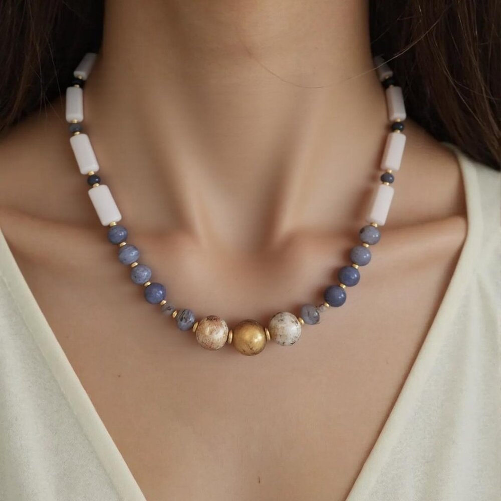 Lapis in LA.  and Gold Beaded Necklace